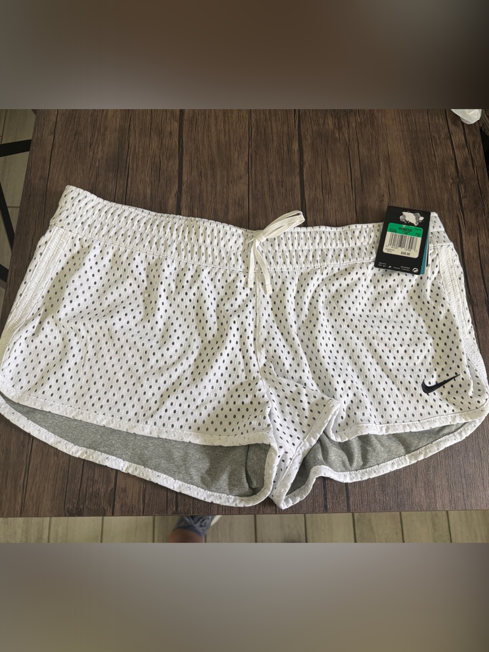 Nike White Perforated Athletic Shorts with Grey Inner Lining size XL